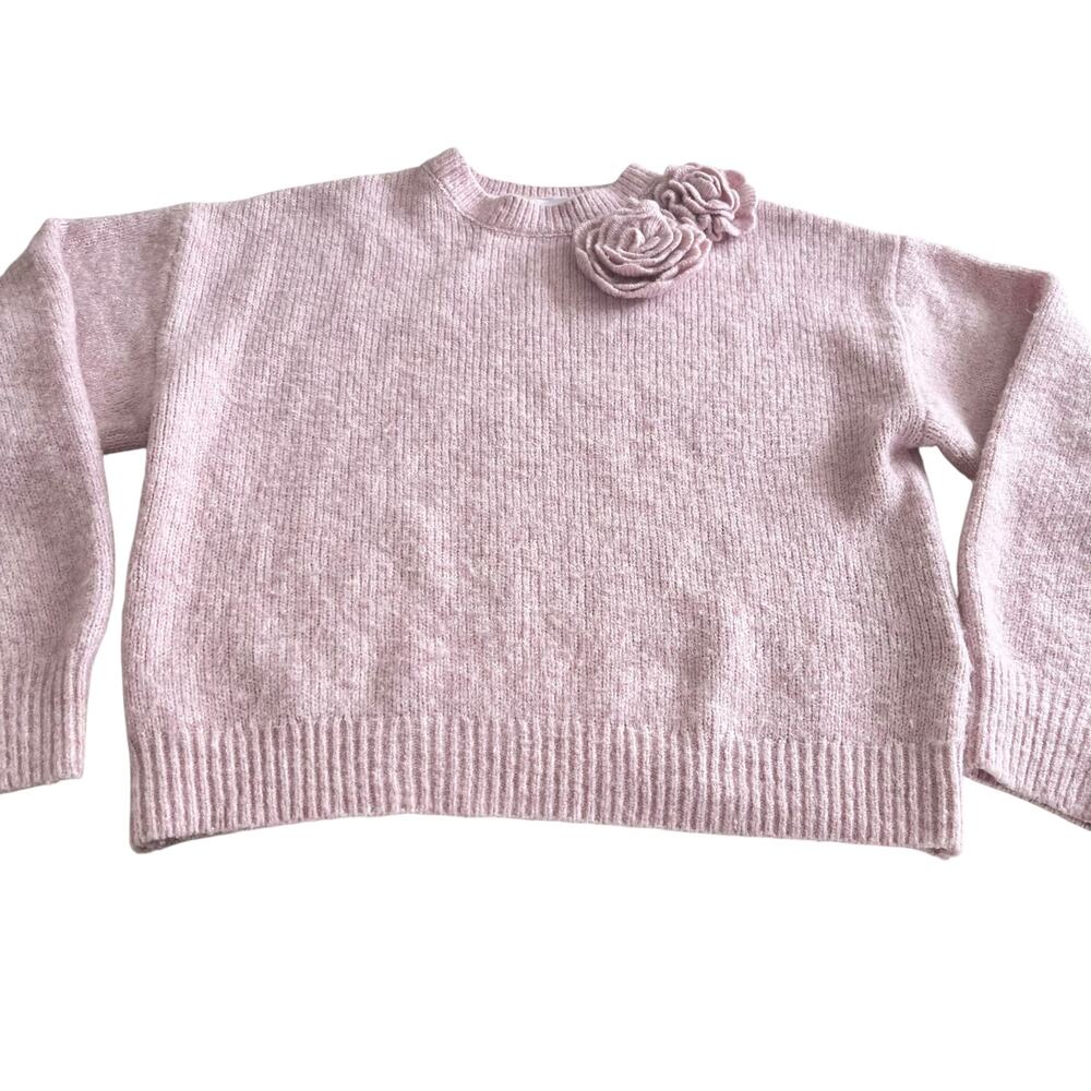 Zara Girls Pink Knit Sweater Floral Applique Size 11-12